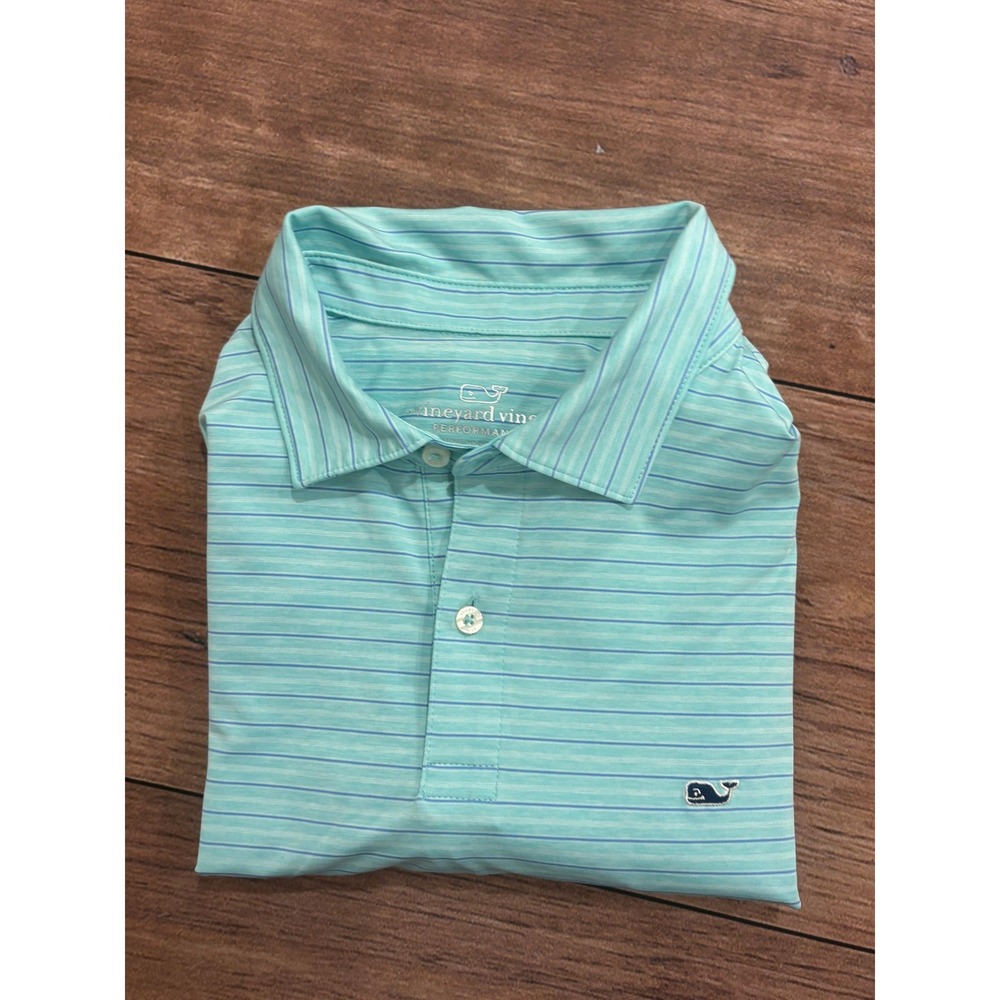 Vineyard Vines Performance Polo Shirt Mens Medium Blue Green Striped Golf Top